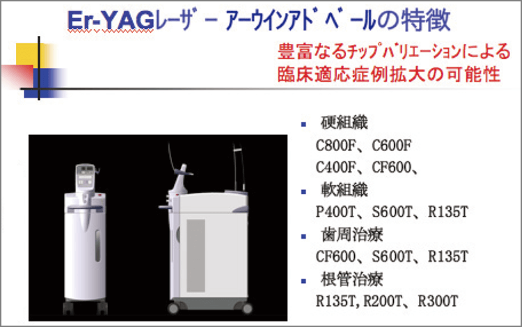 モリタ製のEr:YAGレーザーはチップが豊富に揃っている。