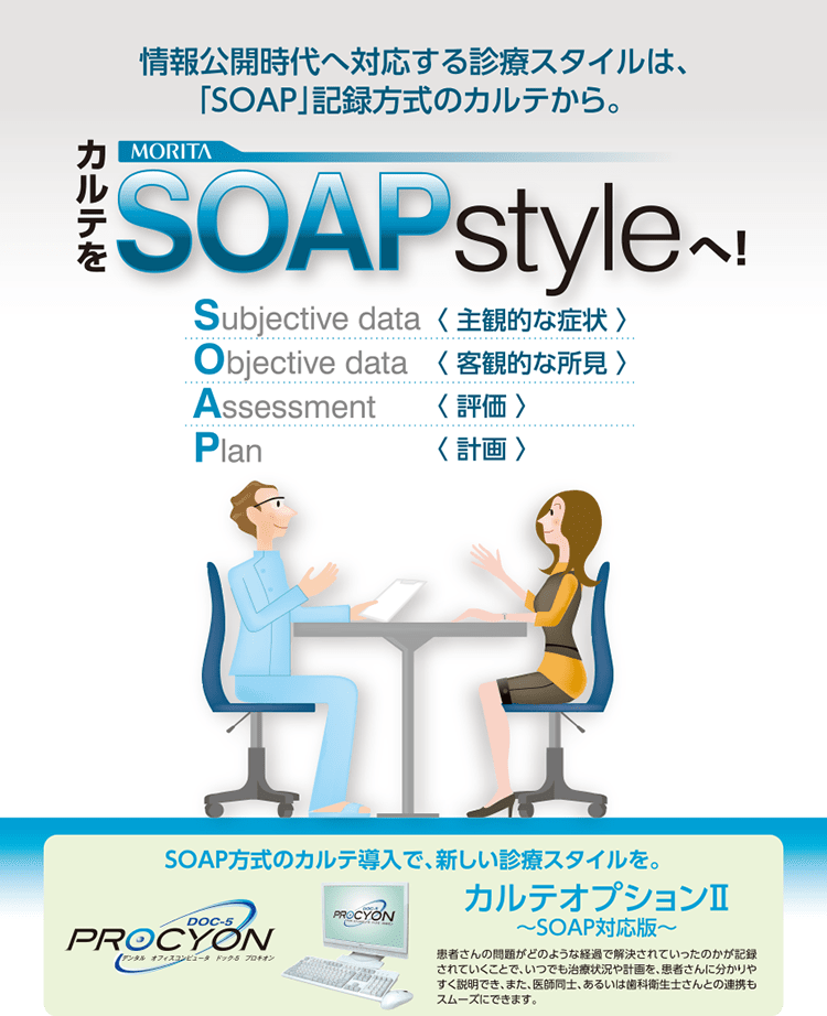 情報公開時代へ対応する診療スタイルは、「SOAP」記録方式のカルテから。カルテを MORITA SOAPstyleへ！