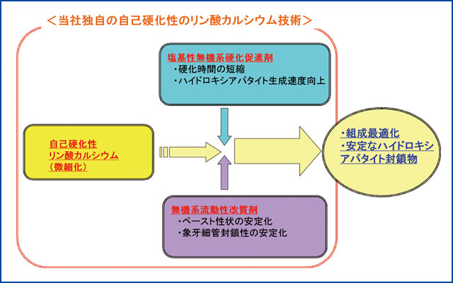 自己硬化型のリン酸カルシウム技術の図