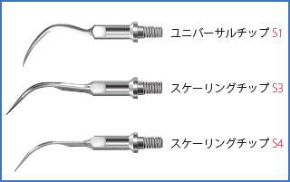 歯肉縁上スケーリングに使用する主なチップの写真