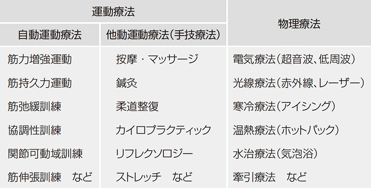 表1 理学療法のいろいろ