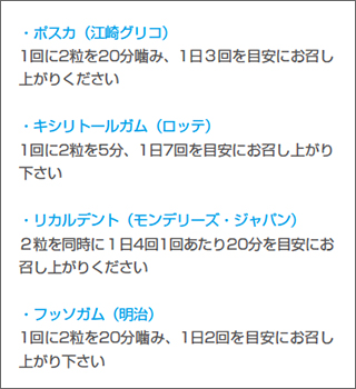 トクホガムに記載されているガム喫食の目安の図