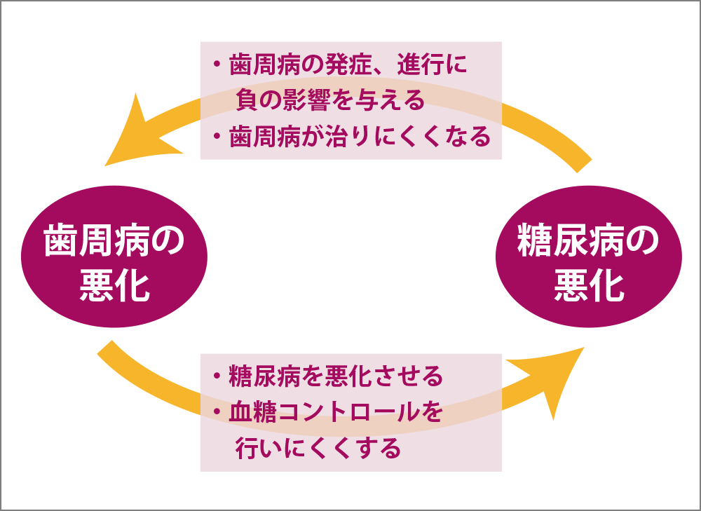 歯周病と糖尿病の双方向の関係性の図