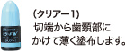 （クリアー1）切端から歯頸部にかけて薄く塗布します。