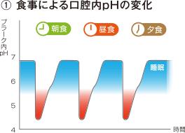 ①食事による口腔内pHの変化