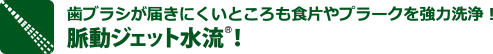 歯ブラシが届きにくいところも食片やプラークを強力洗浄！ 脈動ジェット水流®！