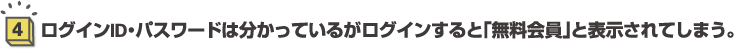 4.ログインID・パスワードは分かっているがログインすると「無料会員」と表示されてしまう。